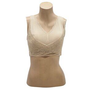 Women's Tan Color Cara Mia Lace Criss Cross Bra in Size 1X